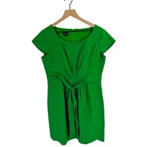Hobbs London Kelly Green Linen Gathered Waist Shift Dress Size US 10 Preppy